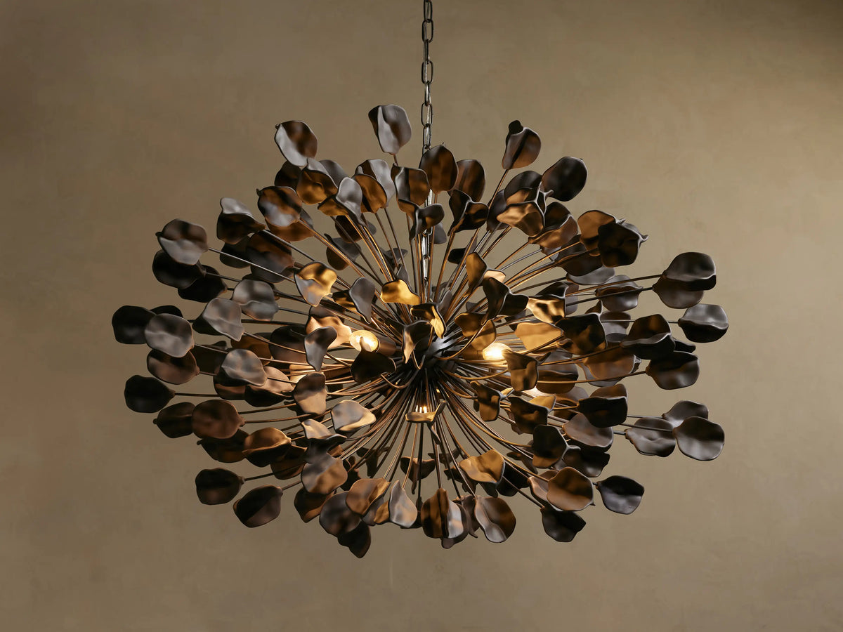 Ceramic Petal Chandelier with Leaf-Cluster Design 5-Light Fixture 42-Inch Round Dimmable Hanging Lamp for Dining Room & Entryway | Thomler