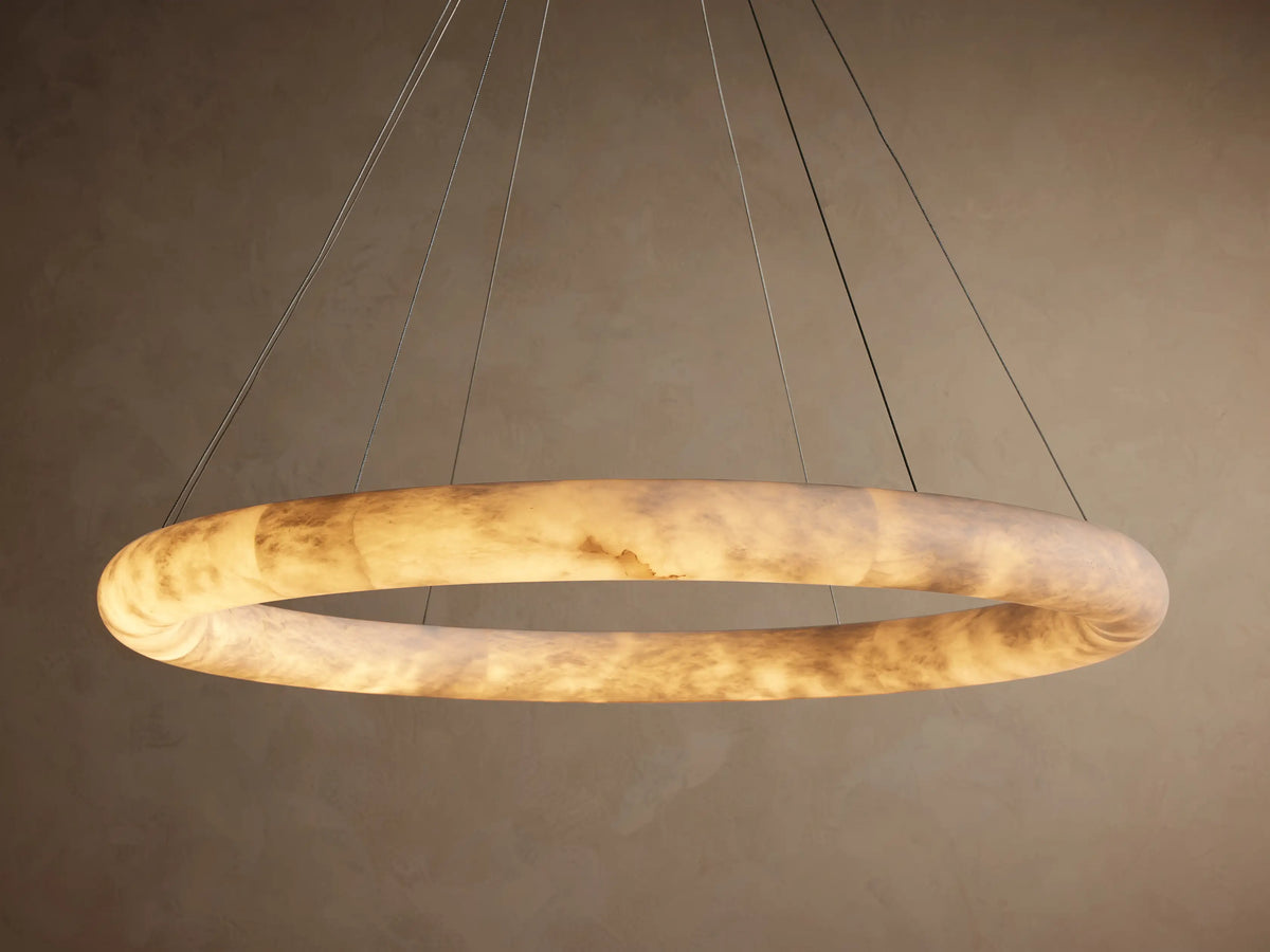 Round Alabaster LED Chandelier with Steel Cables for Dining Room, 36 or 48 Inch | Thomler