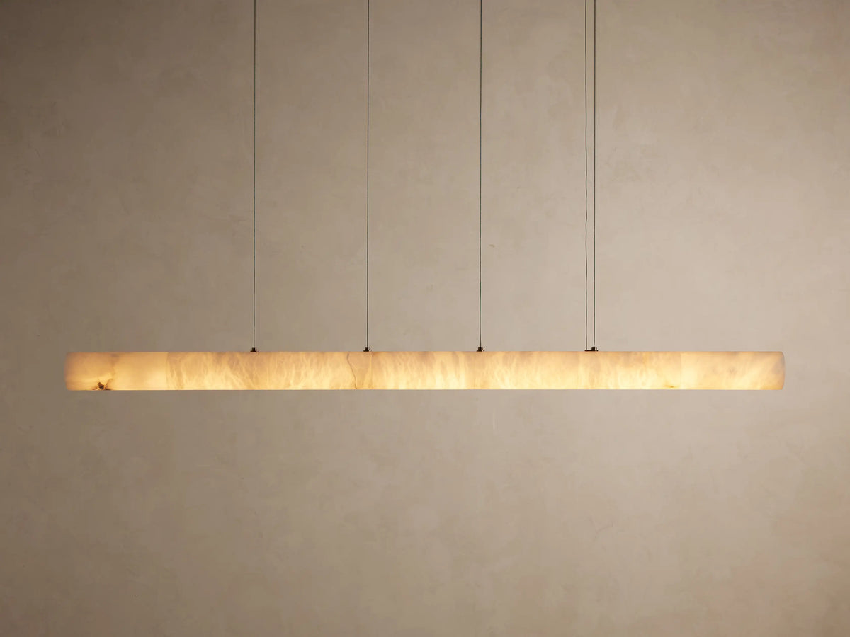 Linear Alabaster Stone Chandelier with Integrated LED – Modern Overhead Dining Room Island Light Fixture for Kitchen Contemporary Ceiling | Thomler