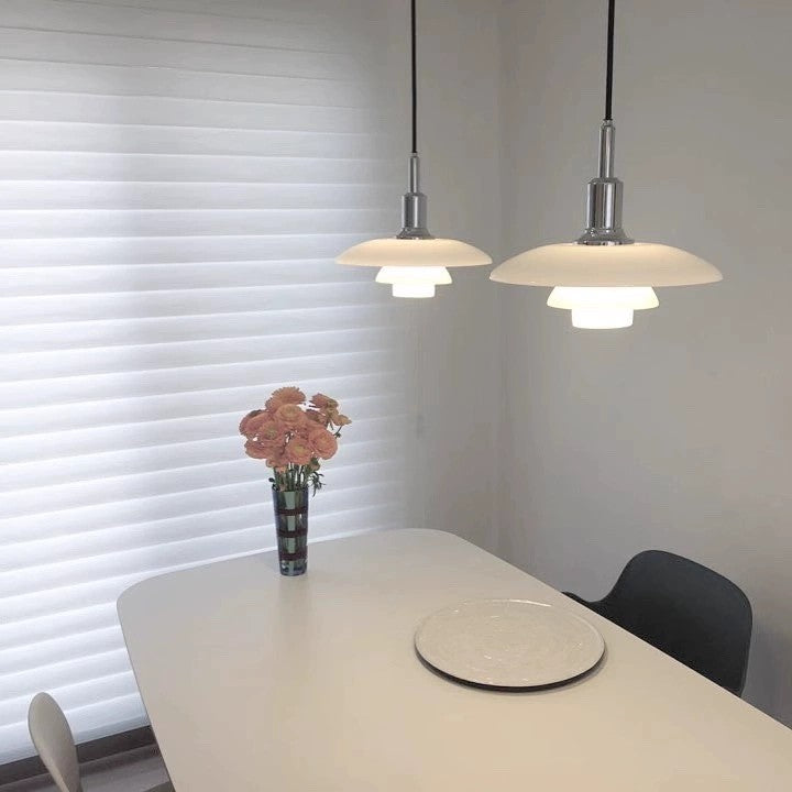 Pendant Light Glass 28.0 cm White Dining Room Scandinavian Hanging Ceiling Lamp Adjustable Cord E27 Soft Ambient Lighting | Thomler