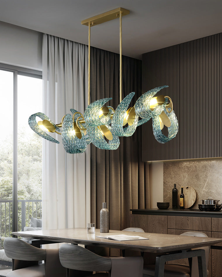 Chandelier Art Glass 19 Lights 95W Blue Peacock Dining Room Living Room Statement Lighting | Thomler