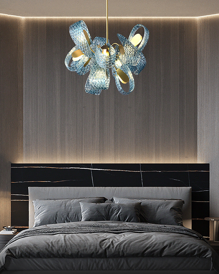 Chandelier Art Glass 19 Lights 95W Blue Peacock Dining Room Living Room Statement Lighting | Thomler