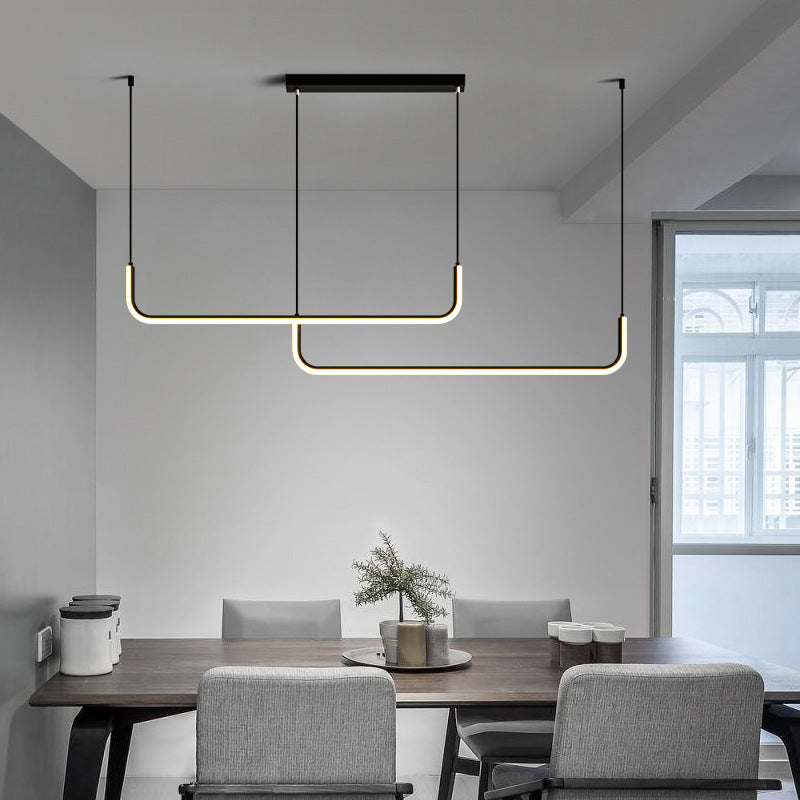 Pendant Light Metal LED 80.0 cm 31.5 inch Black Kitchen Island Dining Table Scandinavian Linear Hanging Lamp | Thomler