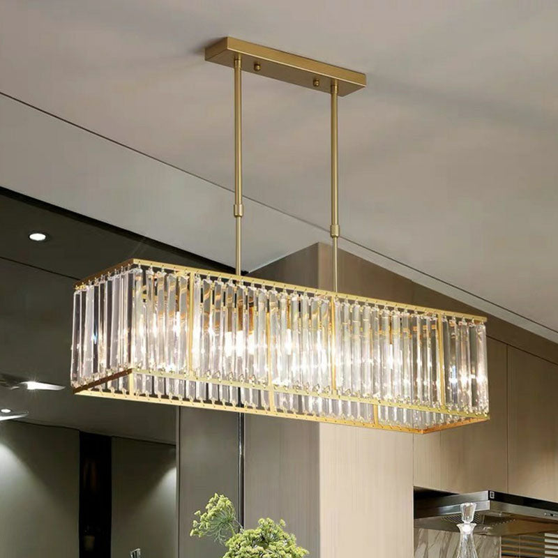 Rectangular Hanging Chandelier with Glass Gem Details for Dining Room & Island | Thomler