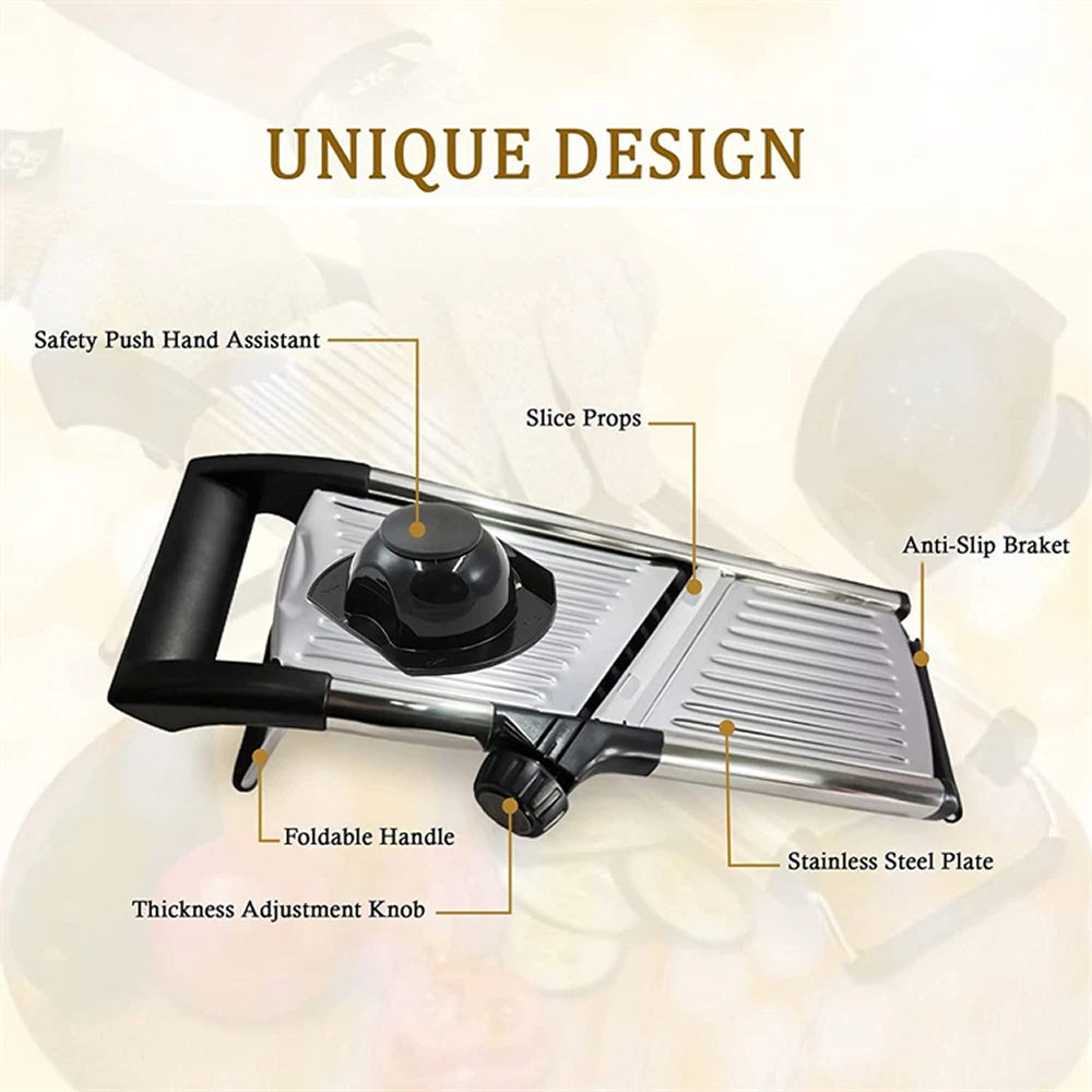 Adjustable Vegetable Slicer with 6 Thickness Settings & Safety Guard for Potatoes, Cucumbers, Carrots | Thomler