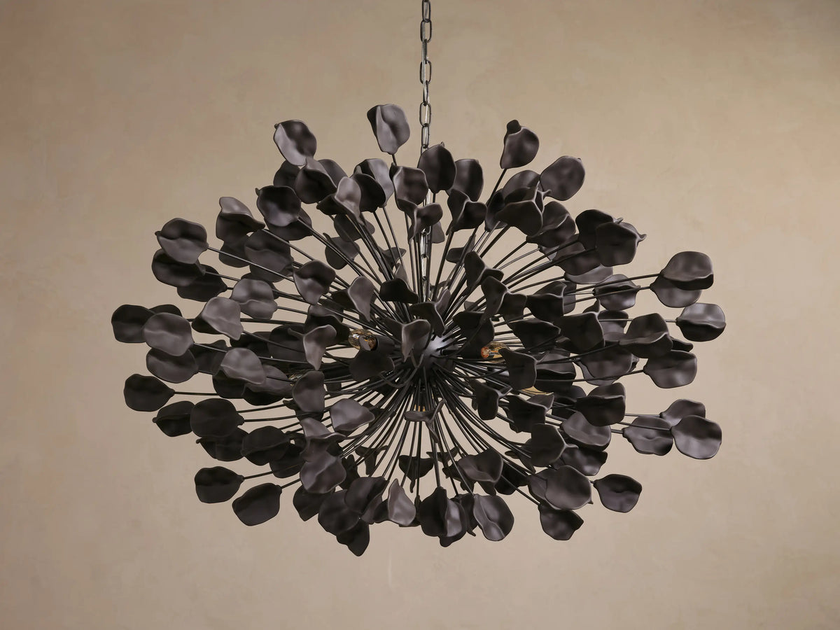 Ceramic Petal Chandelier with Leaf-Cluster Design 5-Light Fixture 42-Inch Round Dimmable Hanging Lamp for Dining Room & Entryway | Thomler