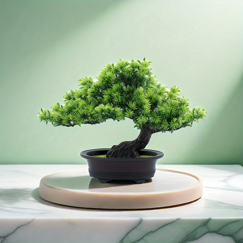Artificial Miniature Pine Tree 9.5 Inch Tabletop Decor with Planter for Home Office Desk Shelf | Thomler