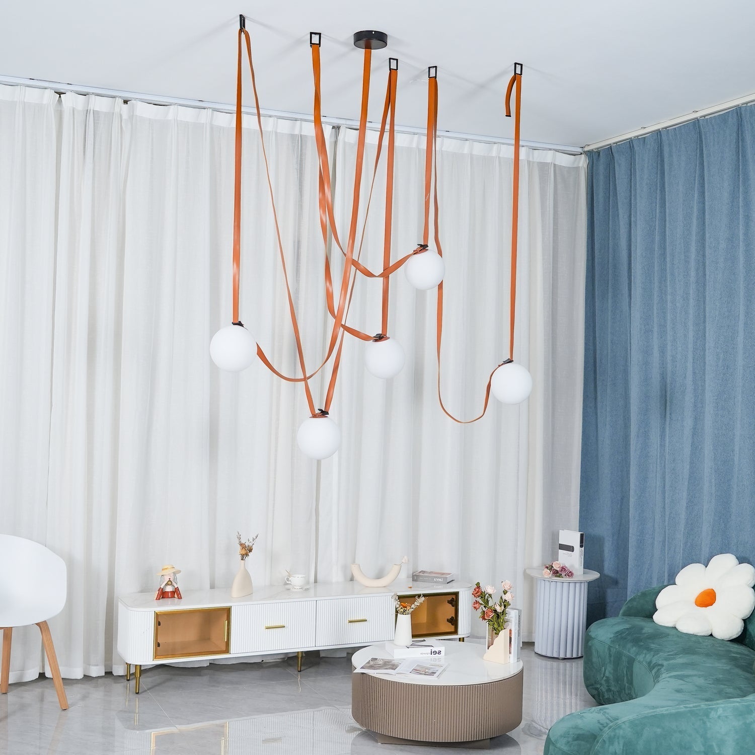 Pendant Light Leather 5.9 in Adjustable Living Room Dining Room Chandelier Modern Ceiling Fixture | Thomler