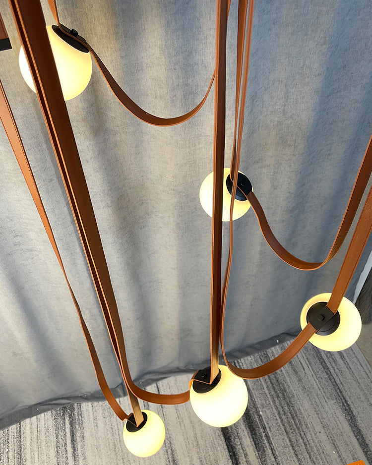 Pendant Light Leather Glass Globe 15.0 cm Adjustable Living Room Dining Room Hanging Ceiling Light For Sloped Ceilings | Thomler