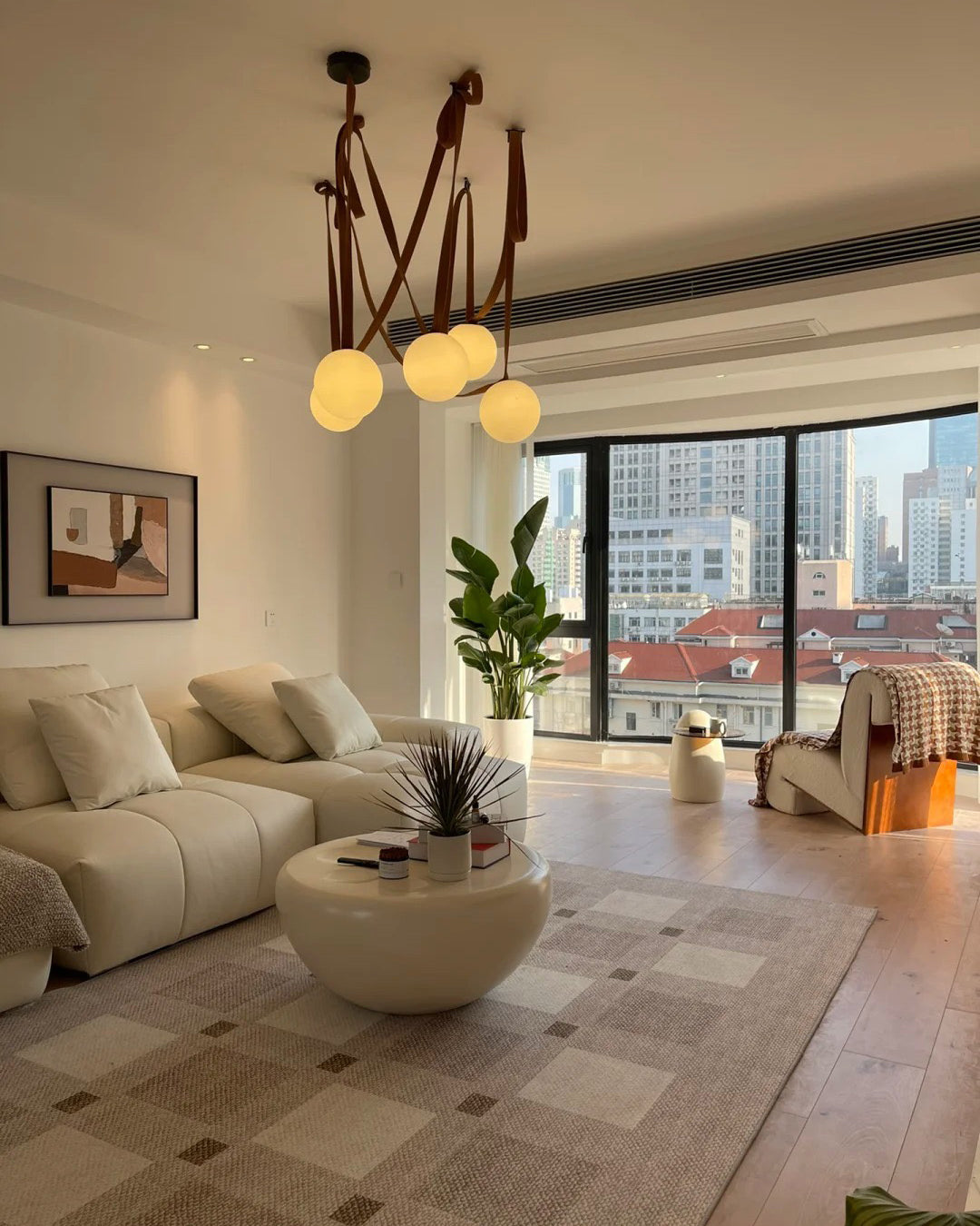 Pendant Light Leather 5.9 in Adjustable Living Room Dining Room Chandelier Modern Ceiling Fixture | Thomler