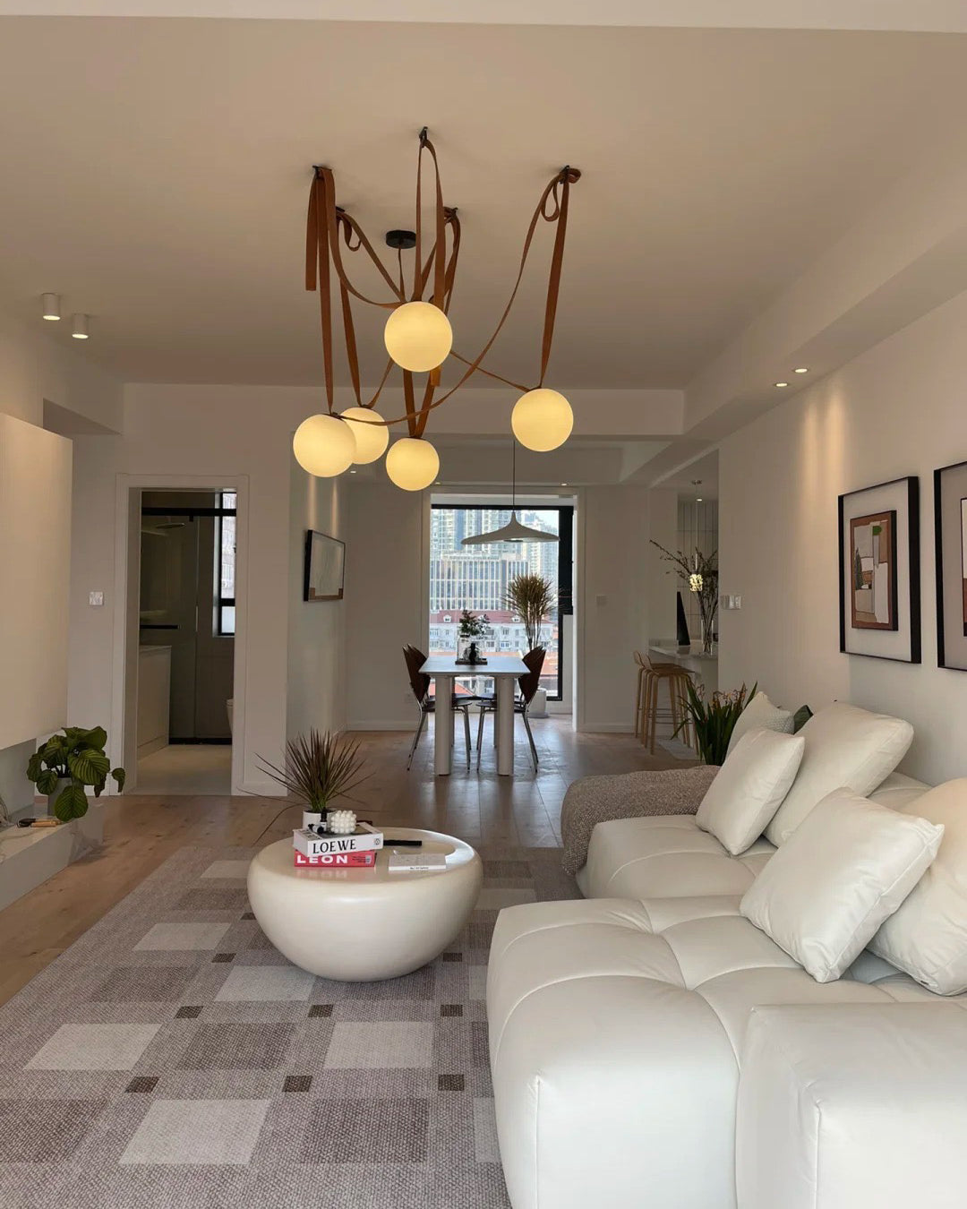 Pendant Light Leather 5.9 in Adjustable Living Room Dining Room Chandelier Modern Ceiling Fixture | Thomler