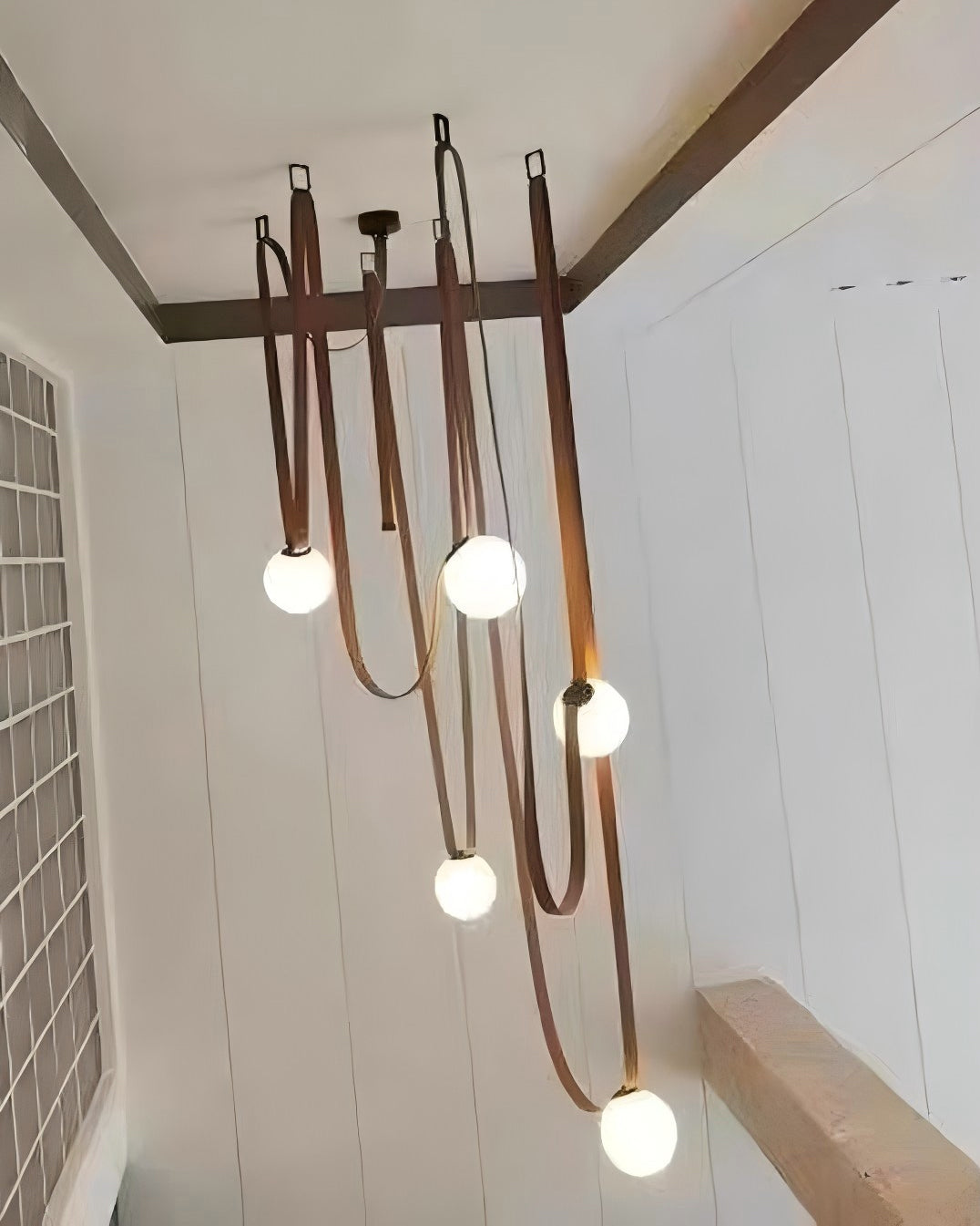 Pendant Light Leather Glass Globe 15.0 cm Adjustable Living Room Dining Room Hanging Ceiling Light For Sloped Ceilings | Thomler