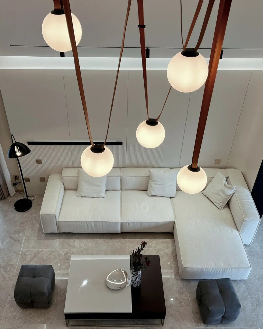Pendant Light Leather Glass Globe 15.0 cm Adjustable Living Room Dining Room Hanging Ceiling Light For Sloped Ceilings | Thomler
