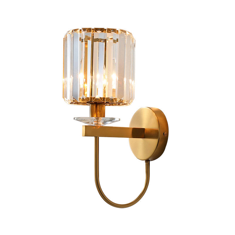 Contemporary Crystal Wall Sconce with Arched Bracket – Single-Light Gold Metal Fixture for Hallways & Bedrooms | Thomler