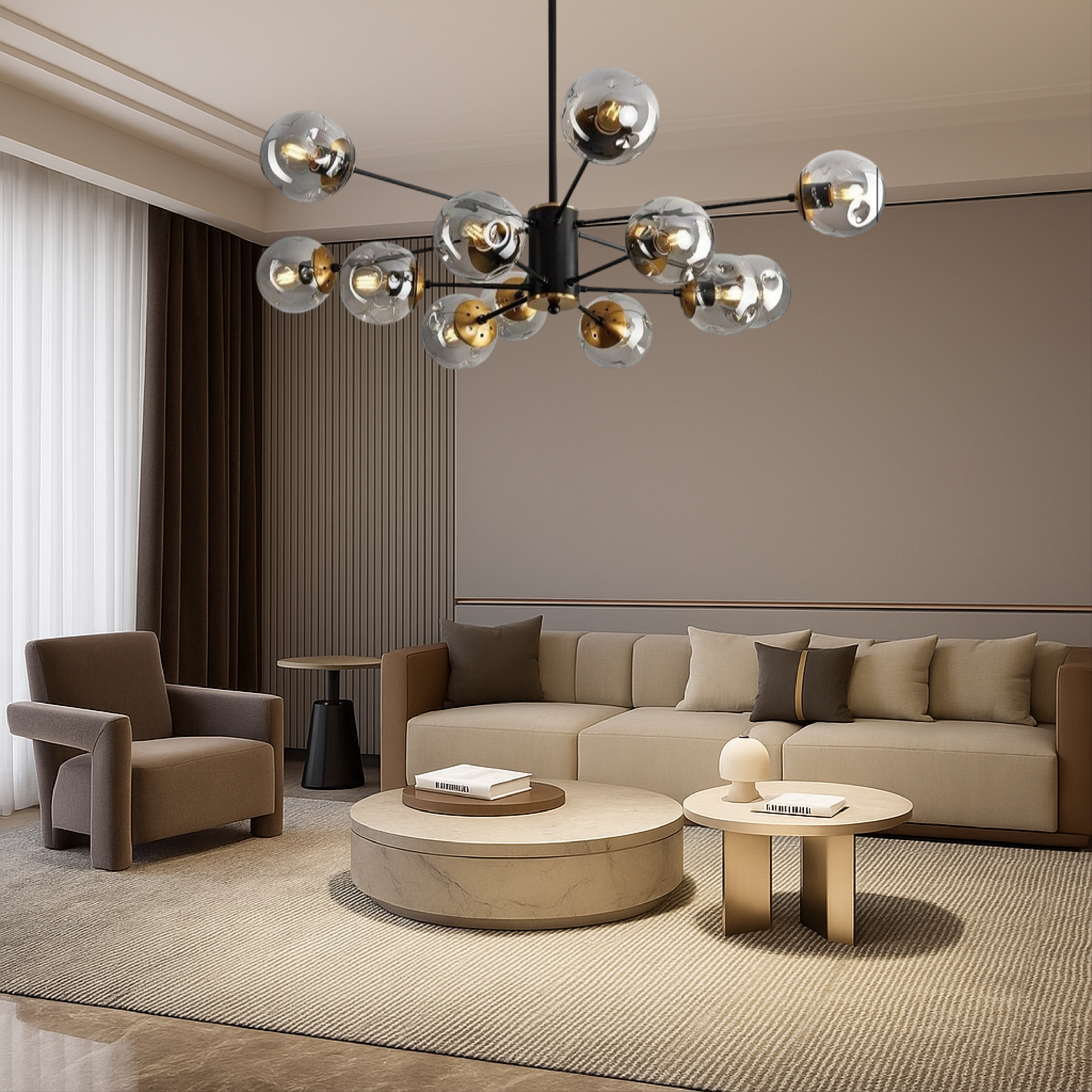 Pendant Light Glass Iron 100.0 cm Black Dining Room Living Room Scandinavian Chandelier Multi Globe Ceiling Light | Thomler
