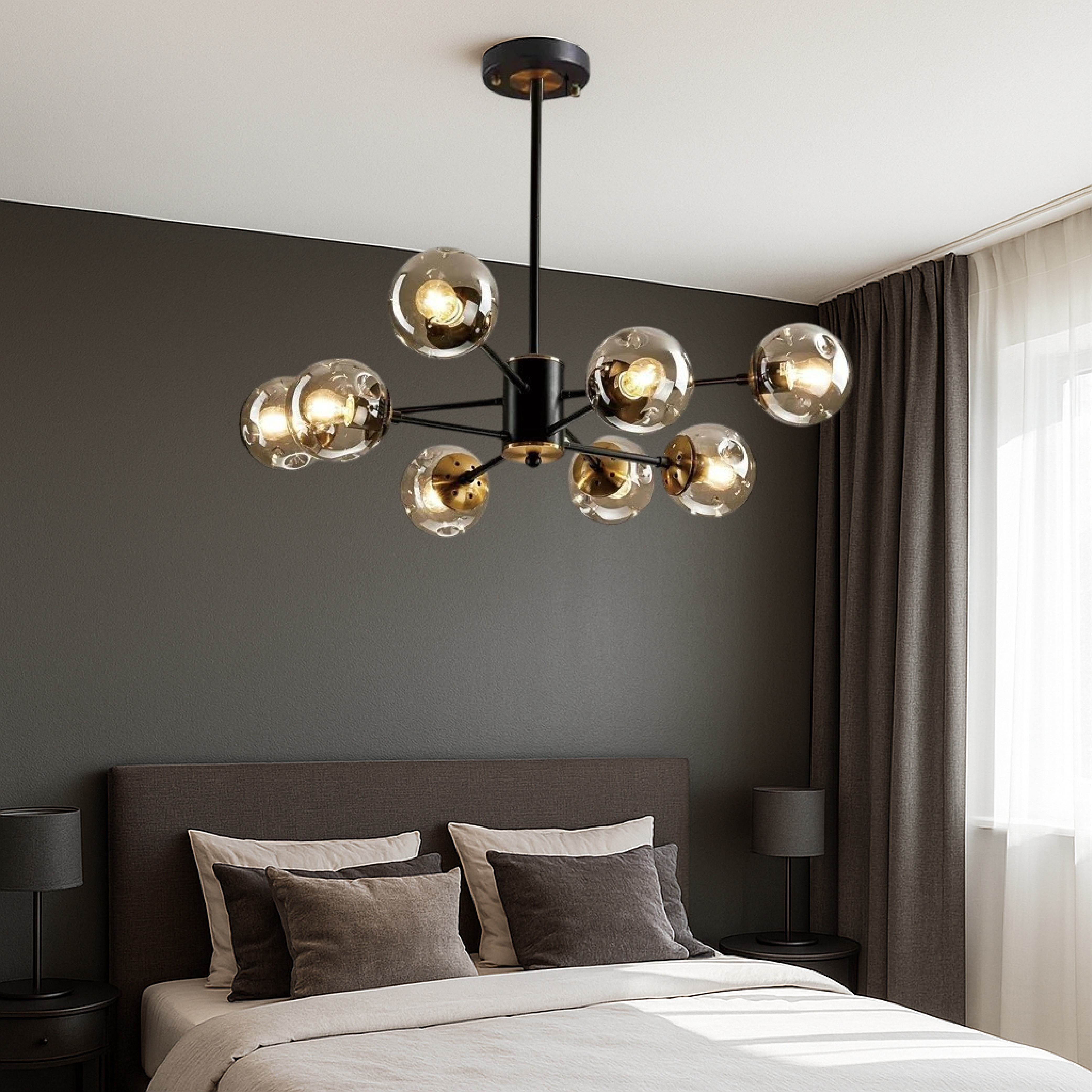 Pendant Light Glass Iron 100.0 cm Black Dining Room Living Room Scandinavian Chandelier Multi Globe Ceiling Light | Thomler