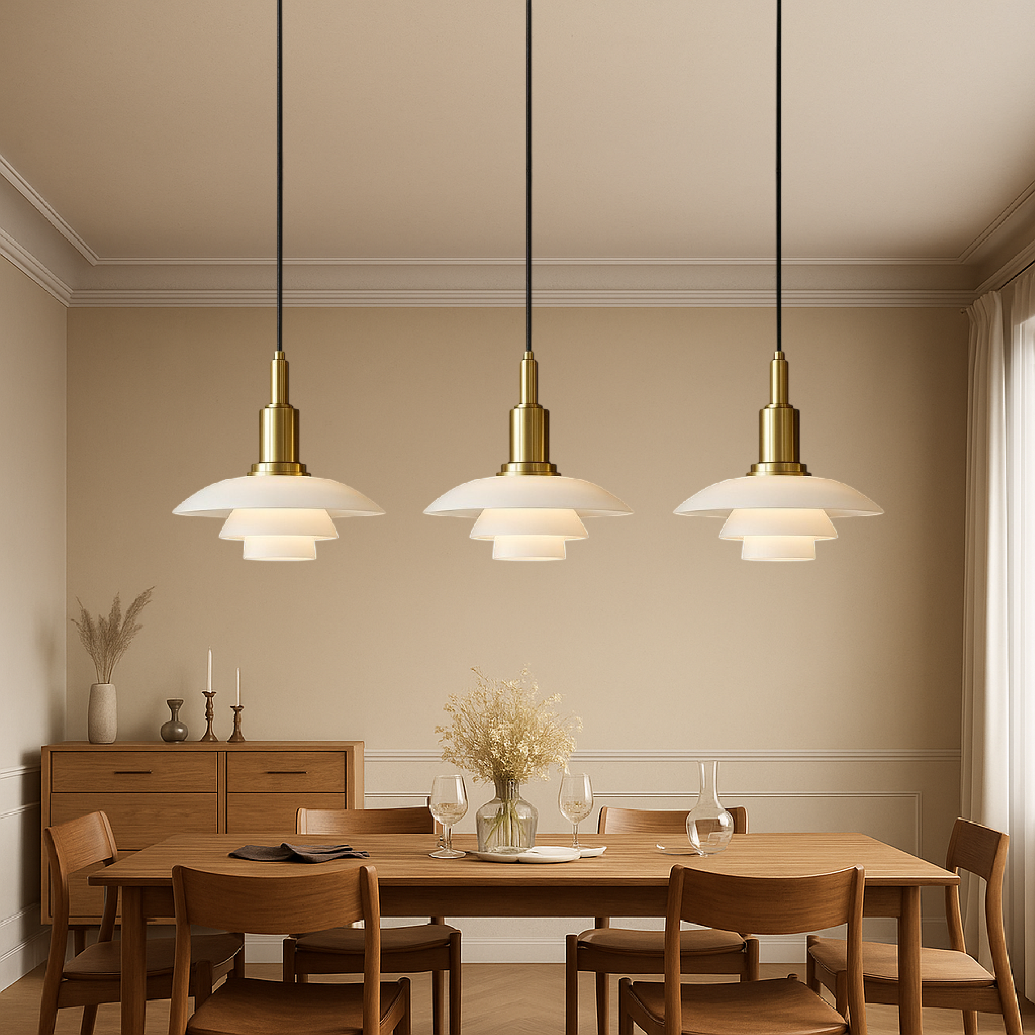 Pendant Light Glass Metal 28.0 cm Dome Gold Dining Room Kitchen Island Adjustable 2-3 Heads | Thomler