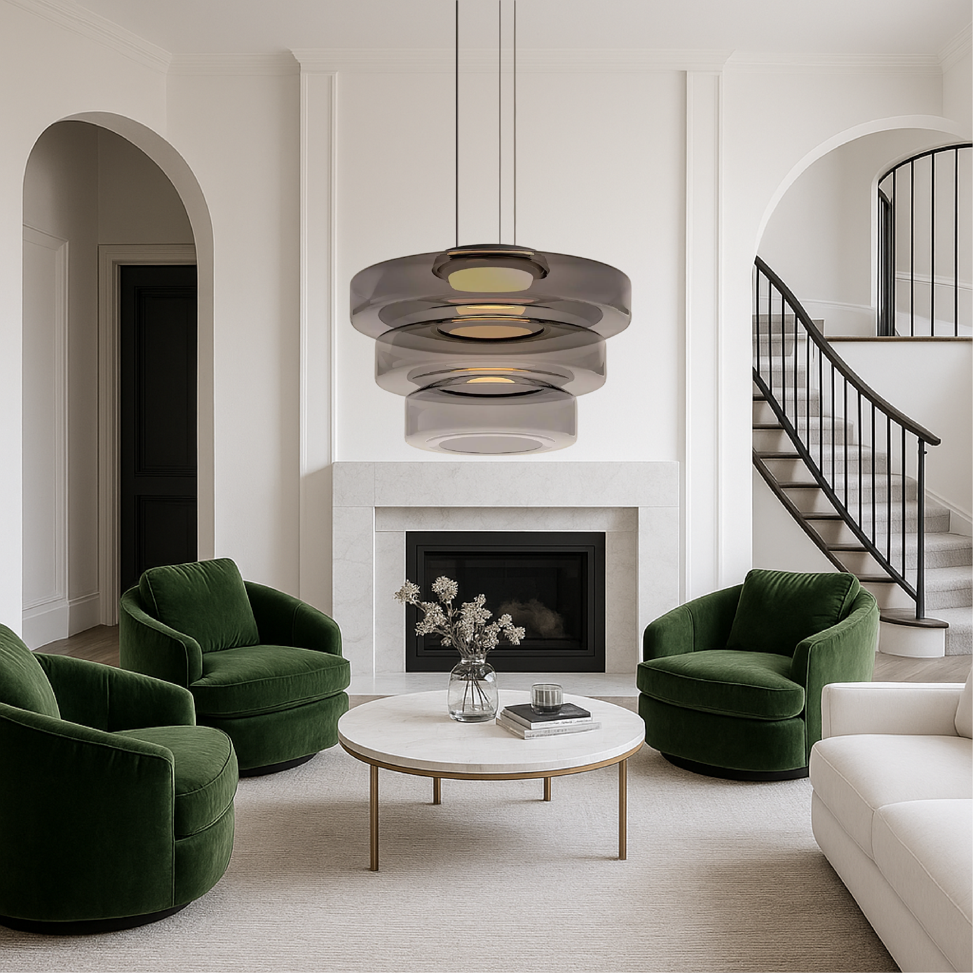 Pendant Light Hand Blown Glass 45.0 cm Green Dining Room Bauhaus Hanging Ceiling Lamp Scandinavian Minimalist | Thomler
