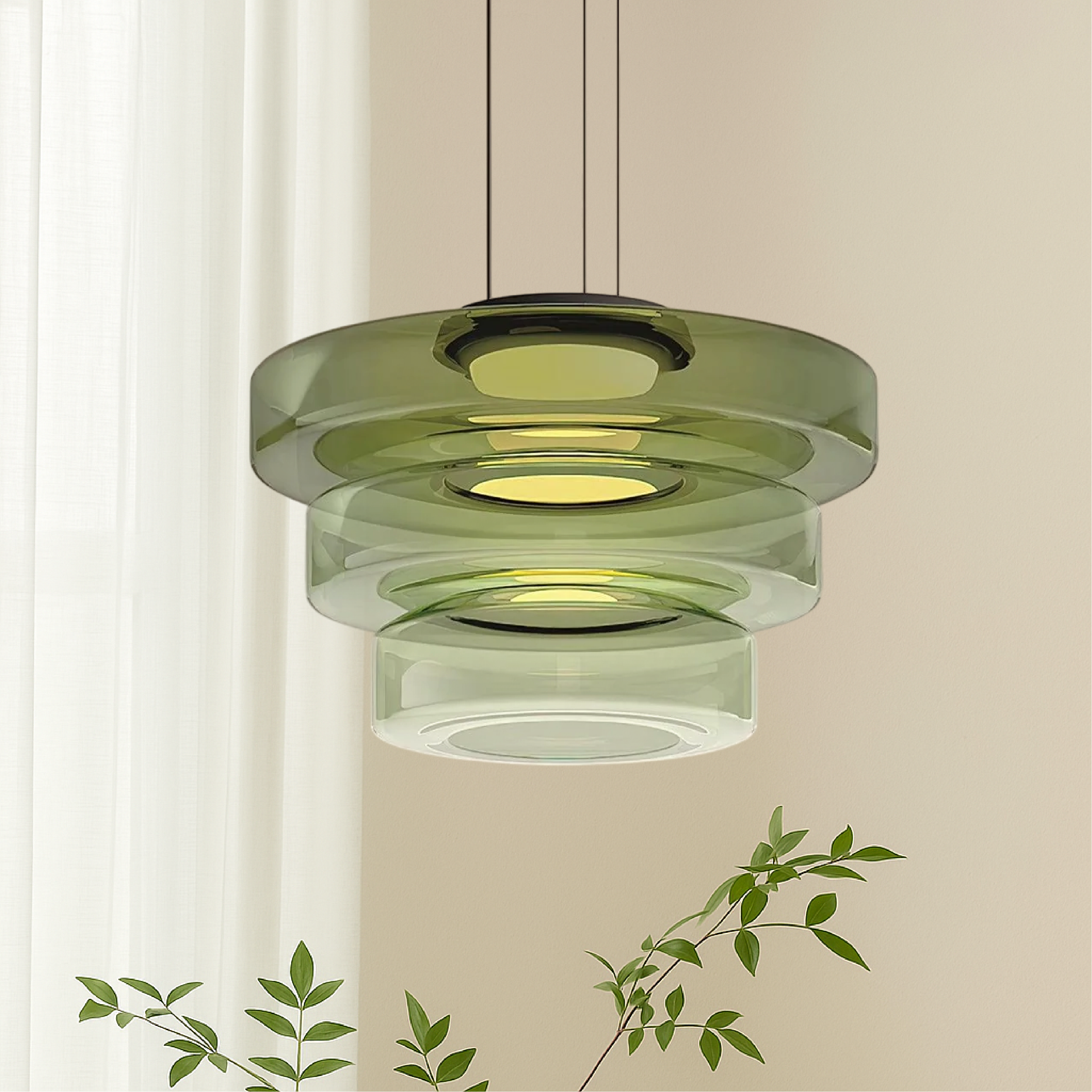 Pendant Light Hand Blown Glass 45.0 cm Green Dining Room Bauhaus Hanging Ceiling Lamp Scandinavian Minimalist | Thomler