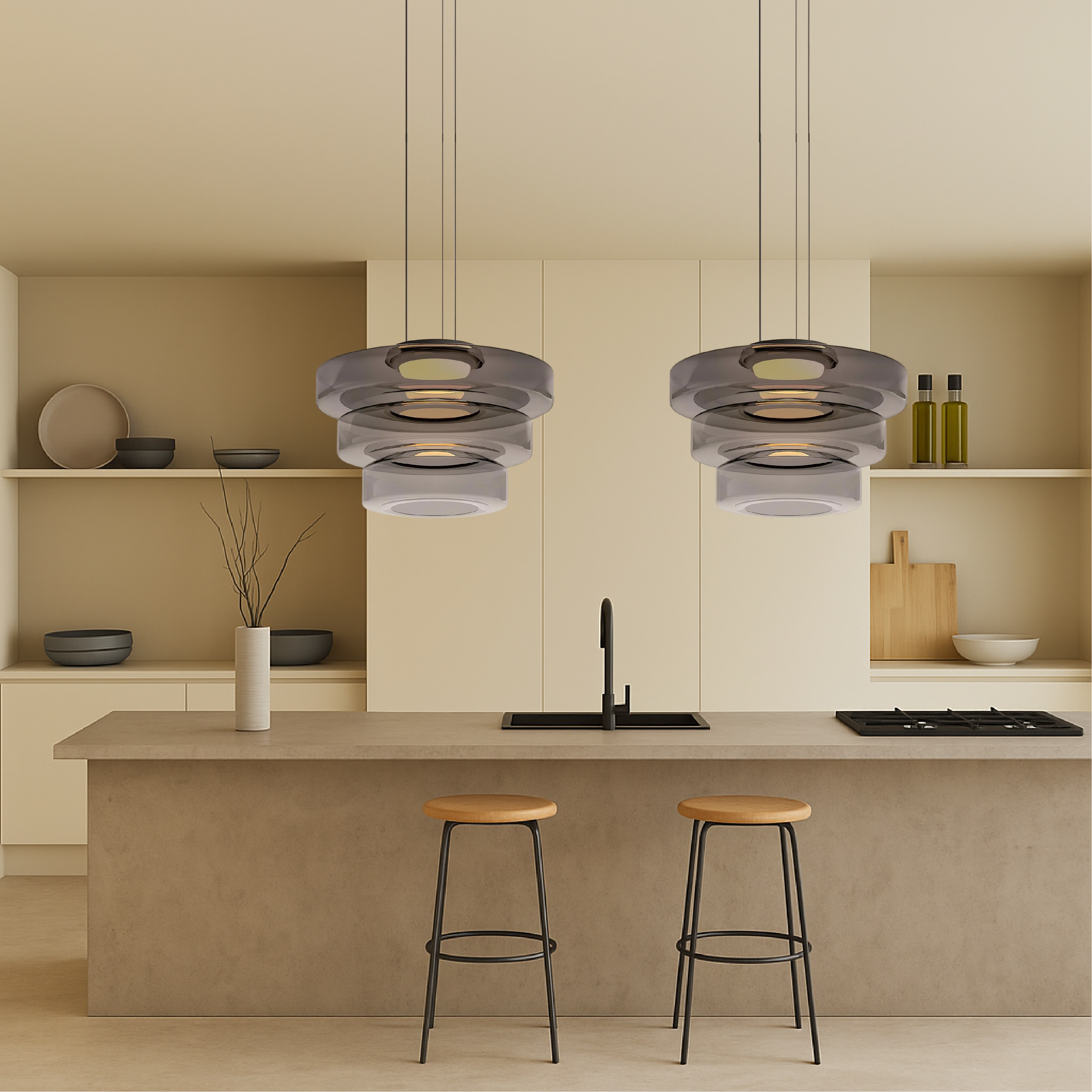 Pendant Light Hand Blown Glass 45.0 cm Green Dining Room Bauhaus Hanging Ceiling Lamp Scandinavian Minimalist | Thomler