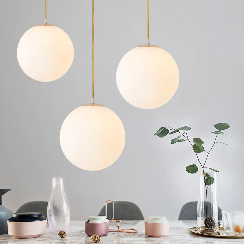 Pendant Light Milky Glass 9.8 in White Dining Room Kitchen Island Hanging Ceiling Lamp Modern Minimalist Globe Fixture | Thomler