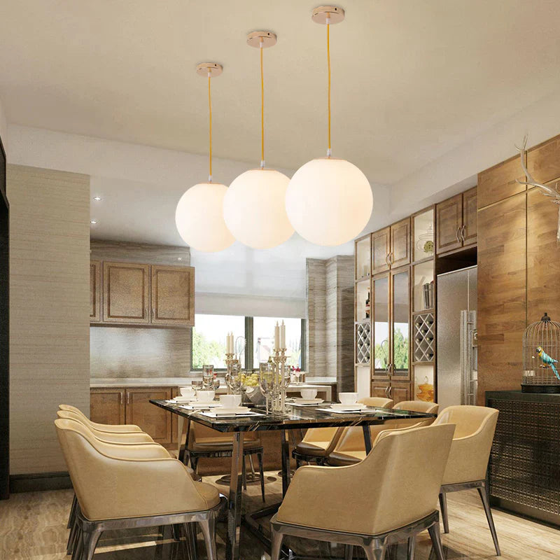 Pendant Light Milky Glass 9.8 in White Dining Room Kitchen Island Hanging Ceiling Lamp Modern Minimalist Globe Fixture | Thomler