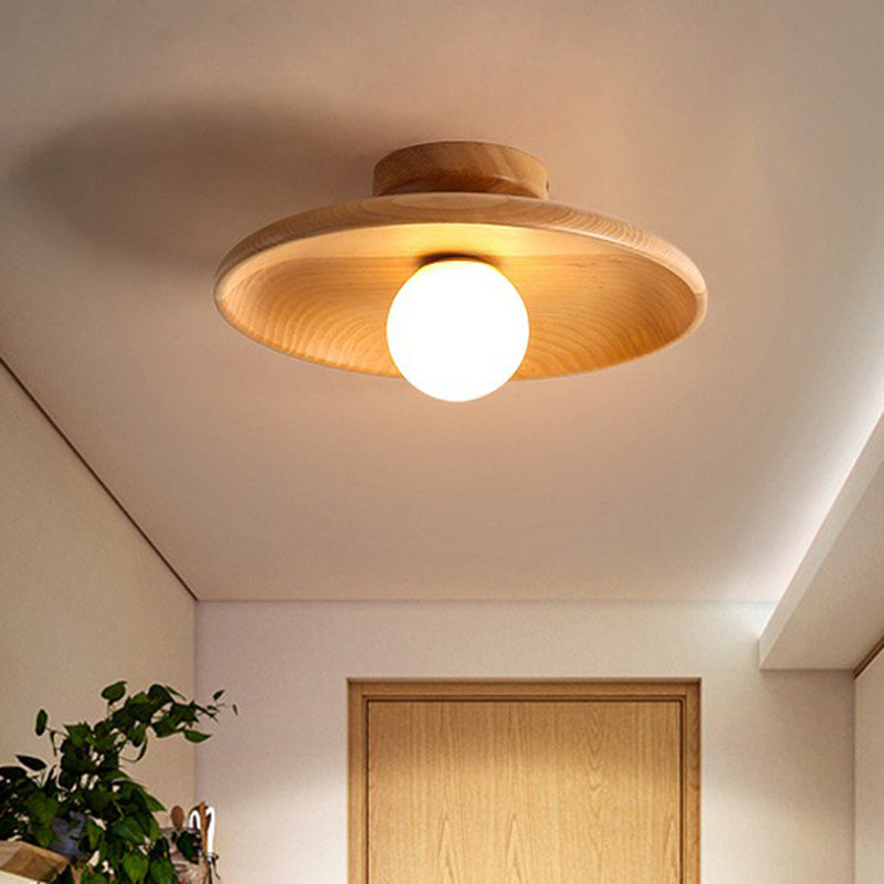 Wood Grain Semi-Flush Ceiling Light for Hallway and Entryway, Single Bulb Bowl Fixture for Low Ceilings, Modern Farmhouse Style, 11-Inch | Thomler
