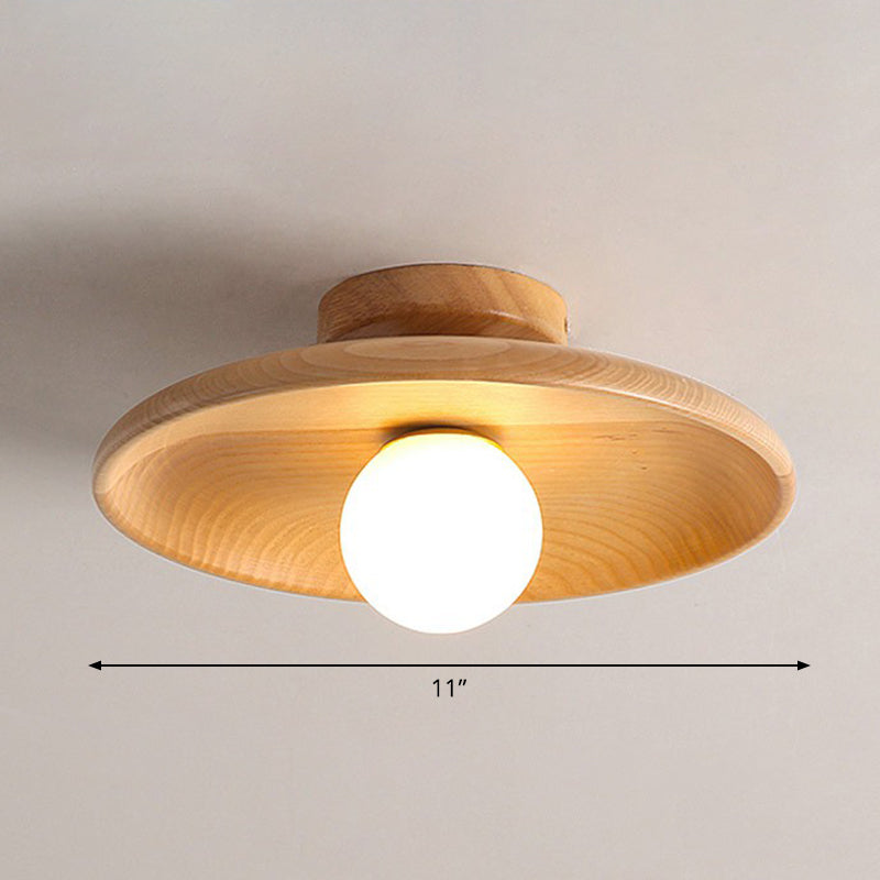 Wood Grain Semi-Flush Ceiling Light for Hallway and Entryway, Single Bulb Bowl Fixture for Low Ceilings, Modern Farmhouse Style, 11-Inch | Thomler