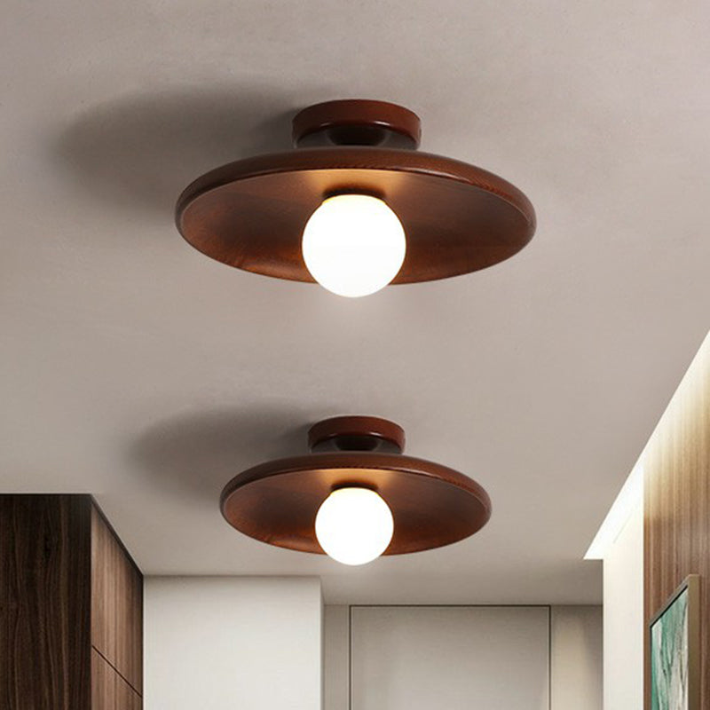 Wood Grain Semi-Flush Ceiling Light for Hallway and Entryway, Single Bulb Bowl Fixture for Low Ceilings, Modern Farmhouse Style, 11-Inch | Thomler