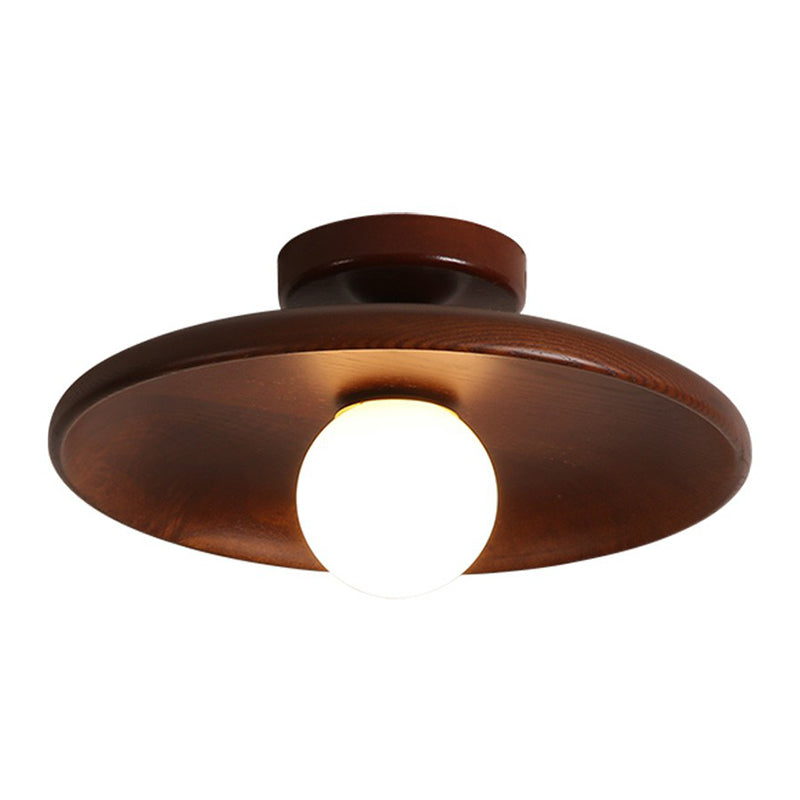 Wood Grain Semi-Flush Ceiling Light for Hallway and Entryway, Single Bulb Bowl Fixture for Low Ceilings, Modern Farmhouse Style, 11-Inch | Thomler