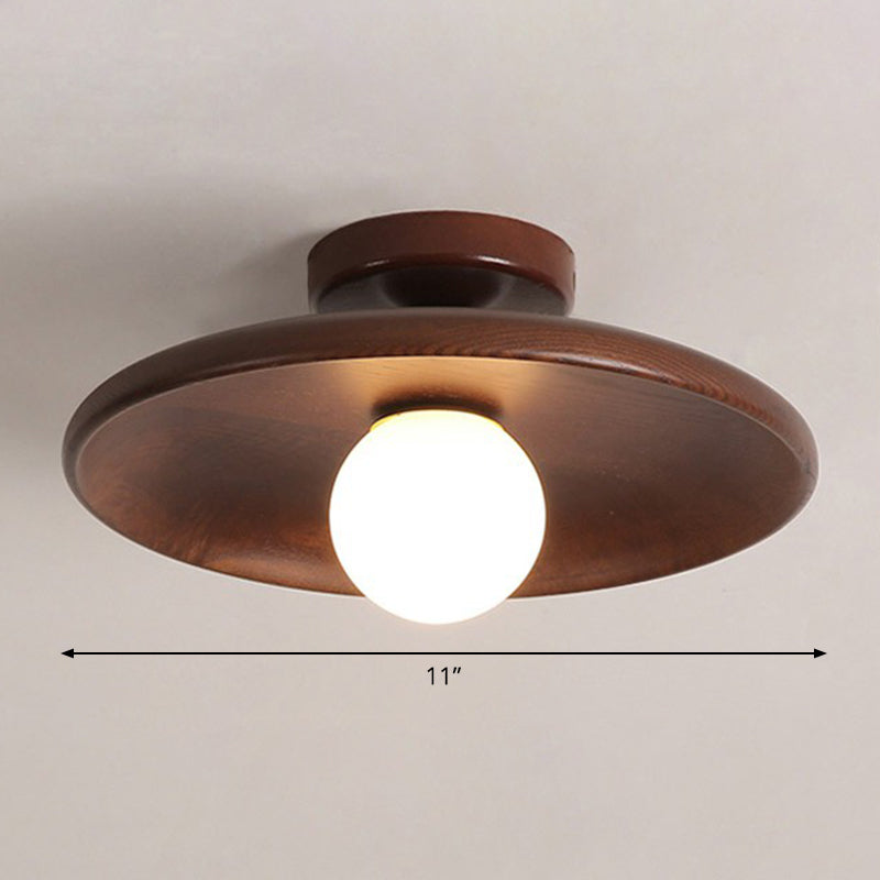 Wood Grain Semi-Flush Ceiling Light for Hallway and Entryway, Single Bulb Bowl Fixture for Low Ceilings, Modern Farmhouse Style, 11-Inch | Thomler