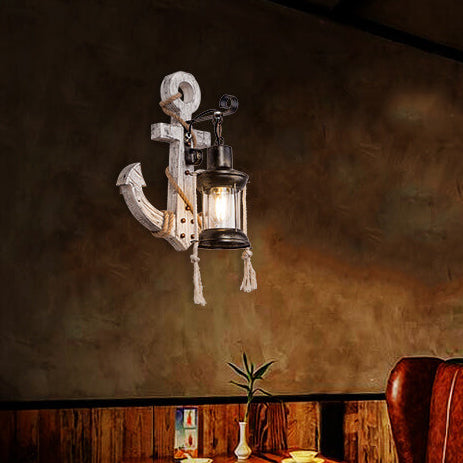 Wall Lamp Iron Wood 12.6 in White Industrial Hallway Living Room Bedroom LED Incandescent Fluorescent Lighting | Thomler
