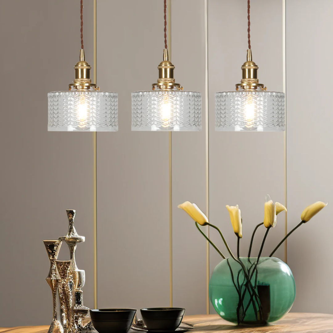 Pendant Light Ribbed Glass E27 Green Adjustable 150.0 cm Dining Room Kitchen Island Hanging Ceiling Lamp | Thomler