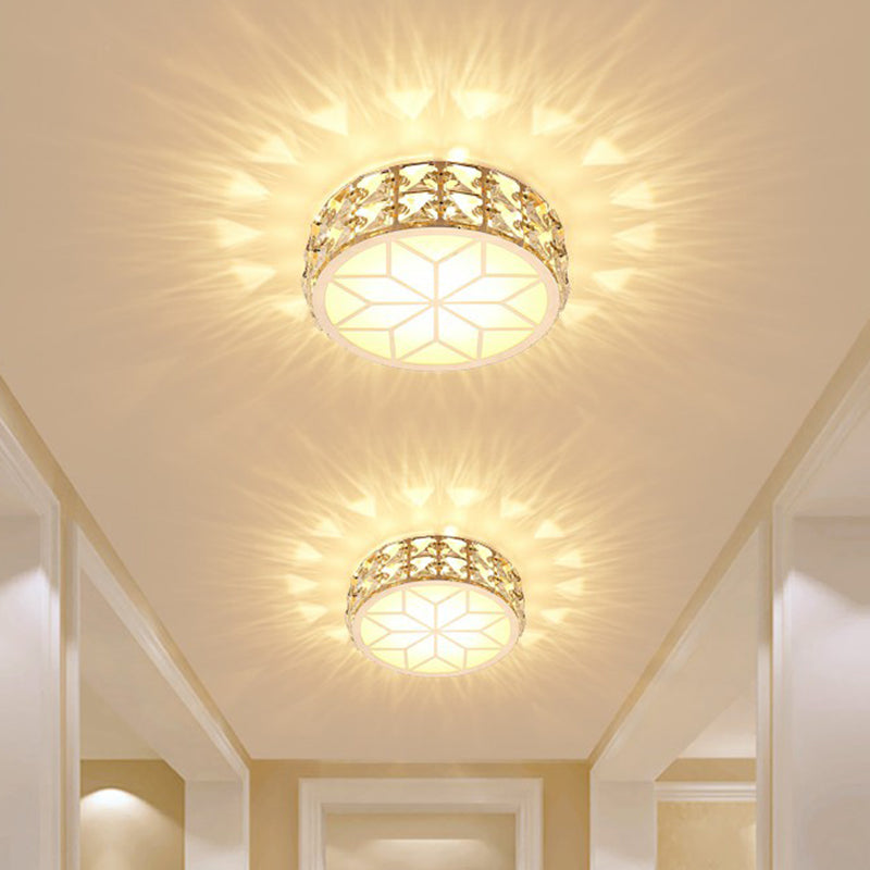 Round Crystal Flush Mount LED Ceiling Light 6" 8" Champagne Gold Modern Entryway Hallway Lighting Fixture Close to Ceiling Surface Mount | Thomler