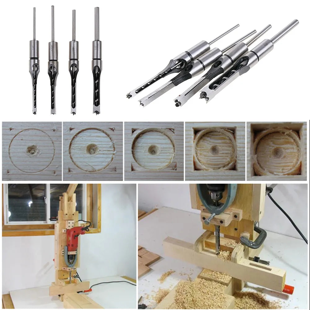 Mortising Drill Bit Set 4-Piece Square Hole Cutter Kit 1/4 to 1/2 Inch Sizes for Woodworking DIY Carpentry Projects Joinery Furniture Making | Thomler