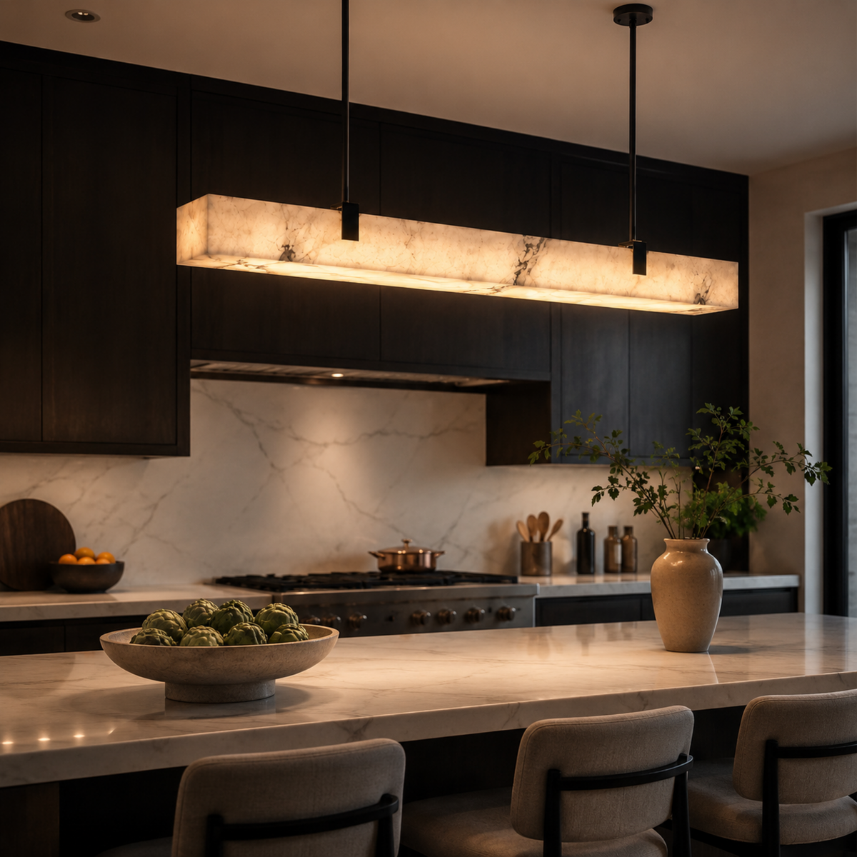 Elongated Marble-Effect LED Hanging Fixture for Dining & Kitchen Islands – Dimmable Warm Glow | Thomler