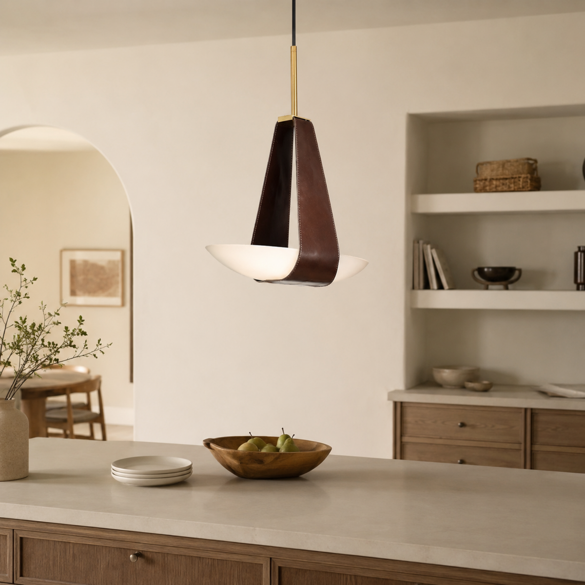 Frosted Glass Drop Pendant with Leather Strap for Bedrooms & Dining Areas | Thomler