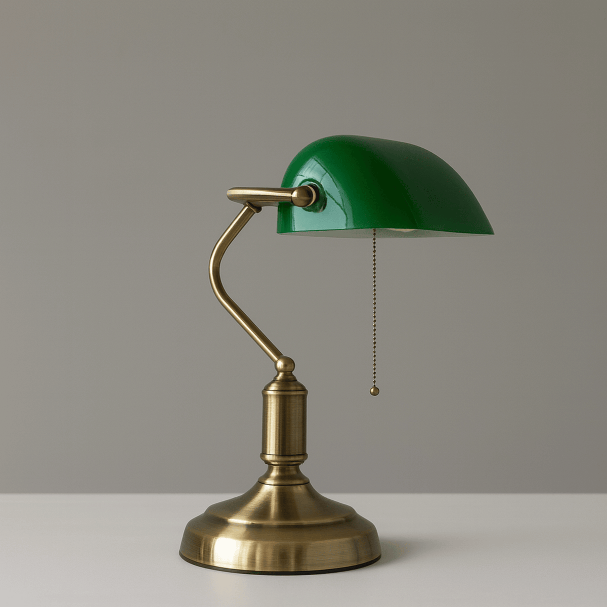 Traditional Brass & Green Glass Banker's Lamp with 3-Way LED Lighting for Office & Study | Thomler