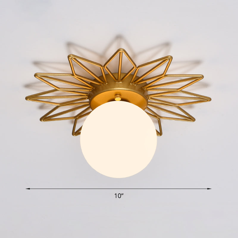 Contemporary Sphere Flush Mount Ceiling Fixture – Gold Metal Frame, Cream Frosted Globe – Low Profile Hallway & Bedroom Lighting for | Thomler