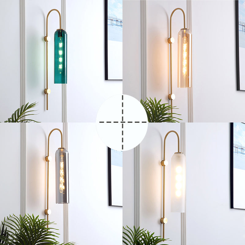 Curved Arm Wall Sconce with Ribbed Glass Shade – Single Bulb Metal Fixture for Bedroom, Hallway, Dining Room – Retro Modern Indoor Lighting | Thomler