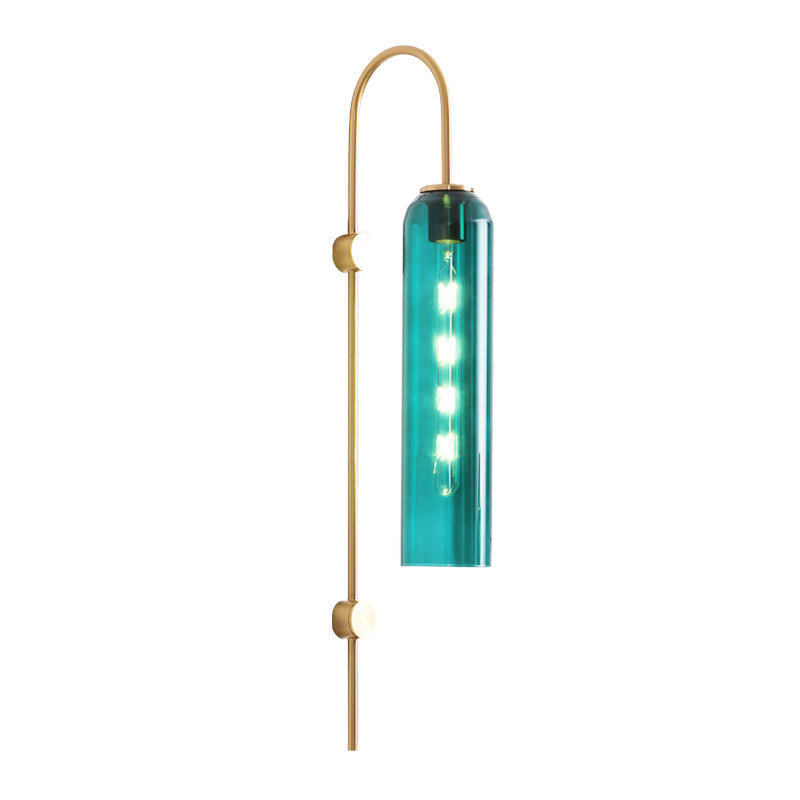 Curved Arm Wall Sconce with Ribbed Glass Shade – Single Bulb Metal Fixture for Bedroom, Hallway, Dining Room – Retro Modern Indoor Lighting | Thomler