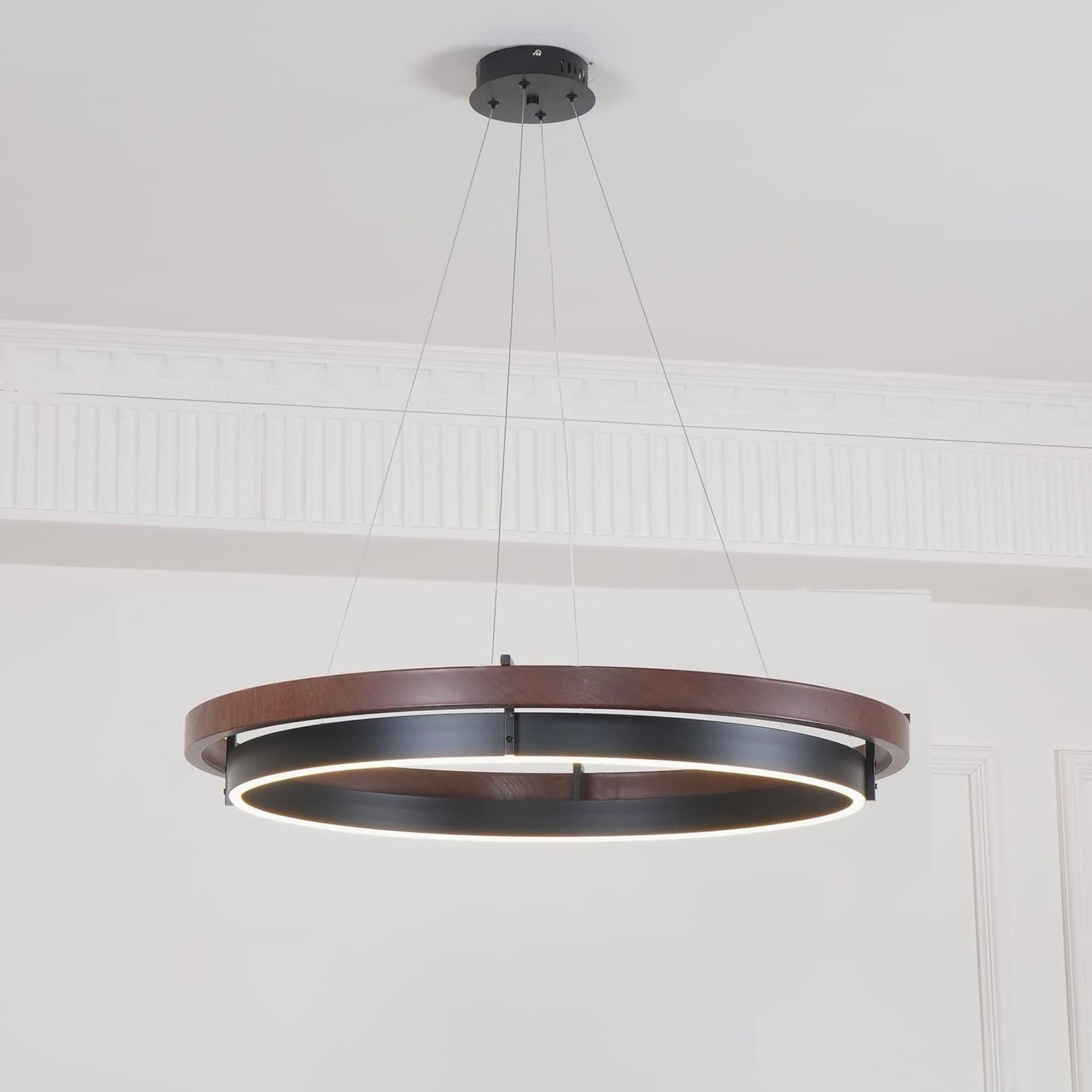 Pendant Light Wood Ring 60.0 cm (23.6") LED Dining Room Adjustable Hanging Ceiling Chandelier Modern Farmhouse Kitchen Island | Thomler