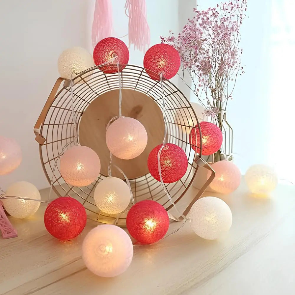 Cotton Ball String Lights LED Garland for Bedroom Living Room Nursery Party Decor USB or Battery Powered Ambient Lighting | Thomler