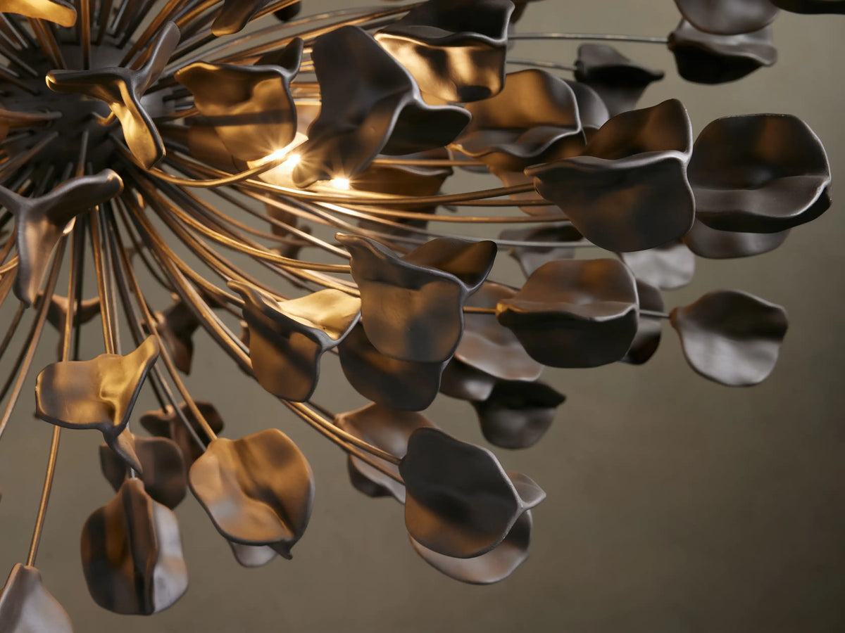 Ceramic Petal Chandelier with Leaf-Cluster Design 5-Light Fixture 42-Inch Round Dimmable Hanging Lamp for Dining Room & Entryway | Thomler