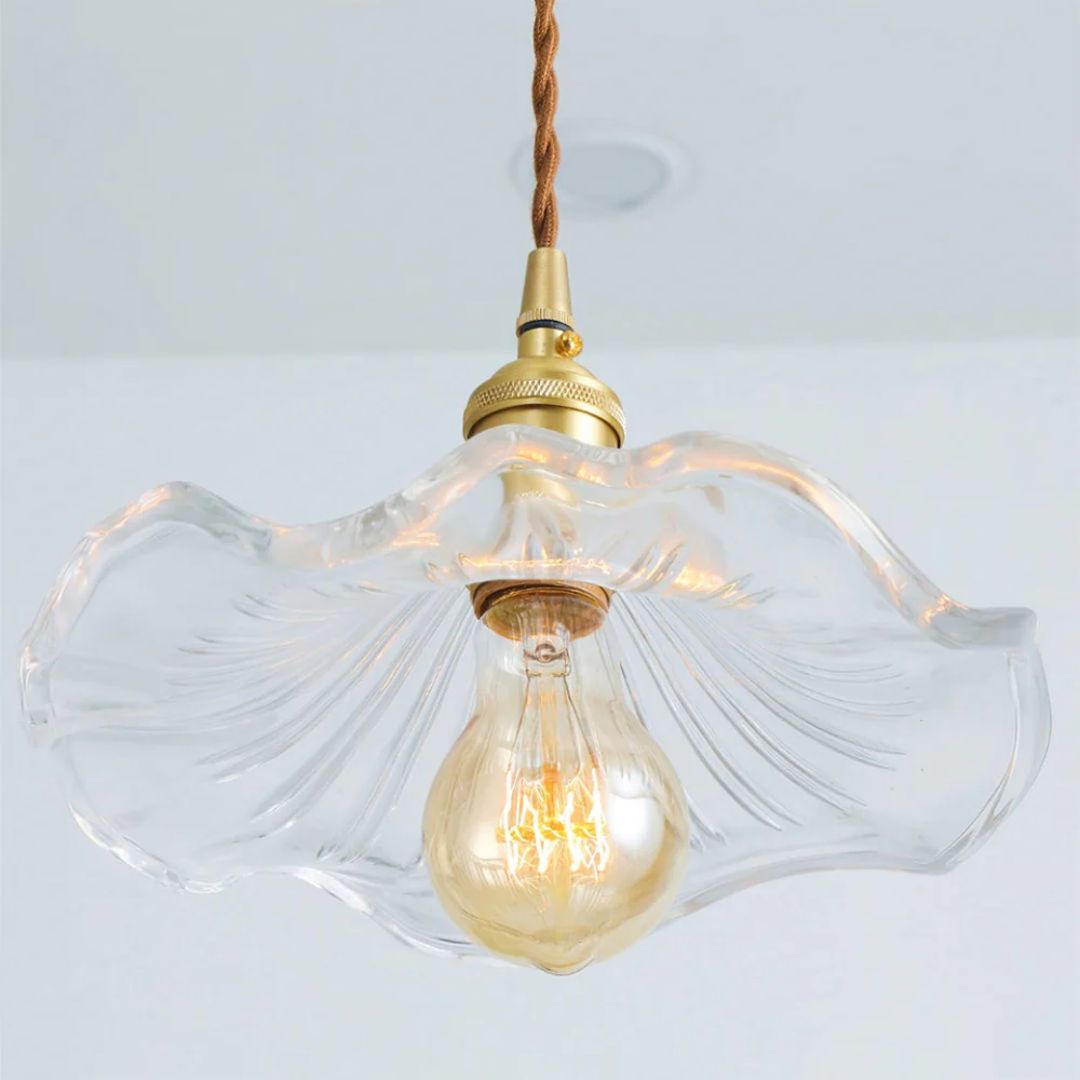 Pendant Light Glass Brass Flower Shade 23.0 cm Green Dining Room Bedroom Hanging Ceiling Lamp Retro Vintage Decorative | Thomler