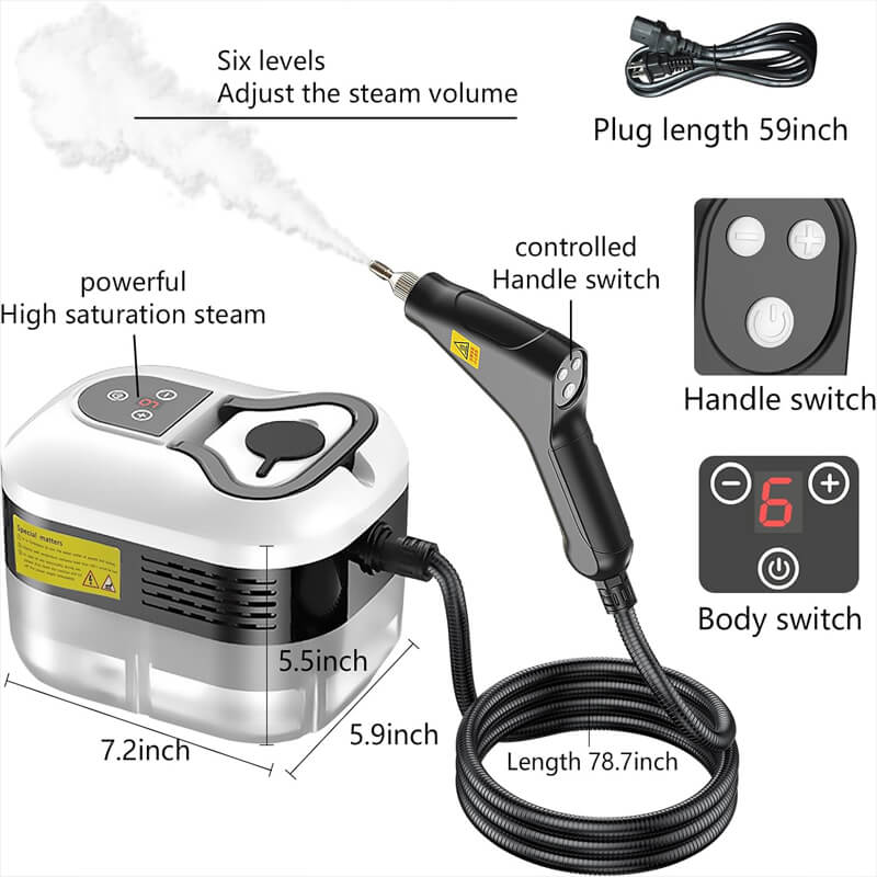 High-Power Electric Steam Cleaning Machine for Home & Auto | 2500W Handheld Steam Cleaner with Attachments | Multi-Surface Sanitizing Tool | Thomler