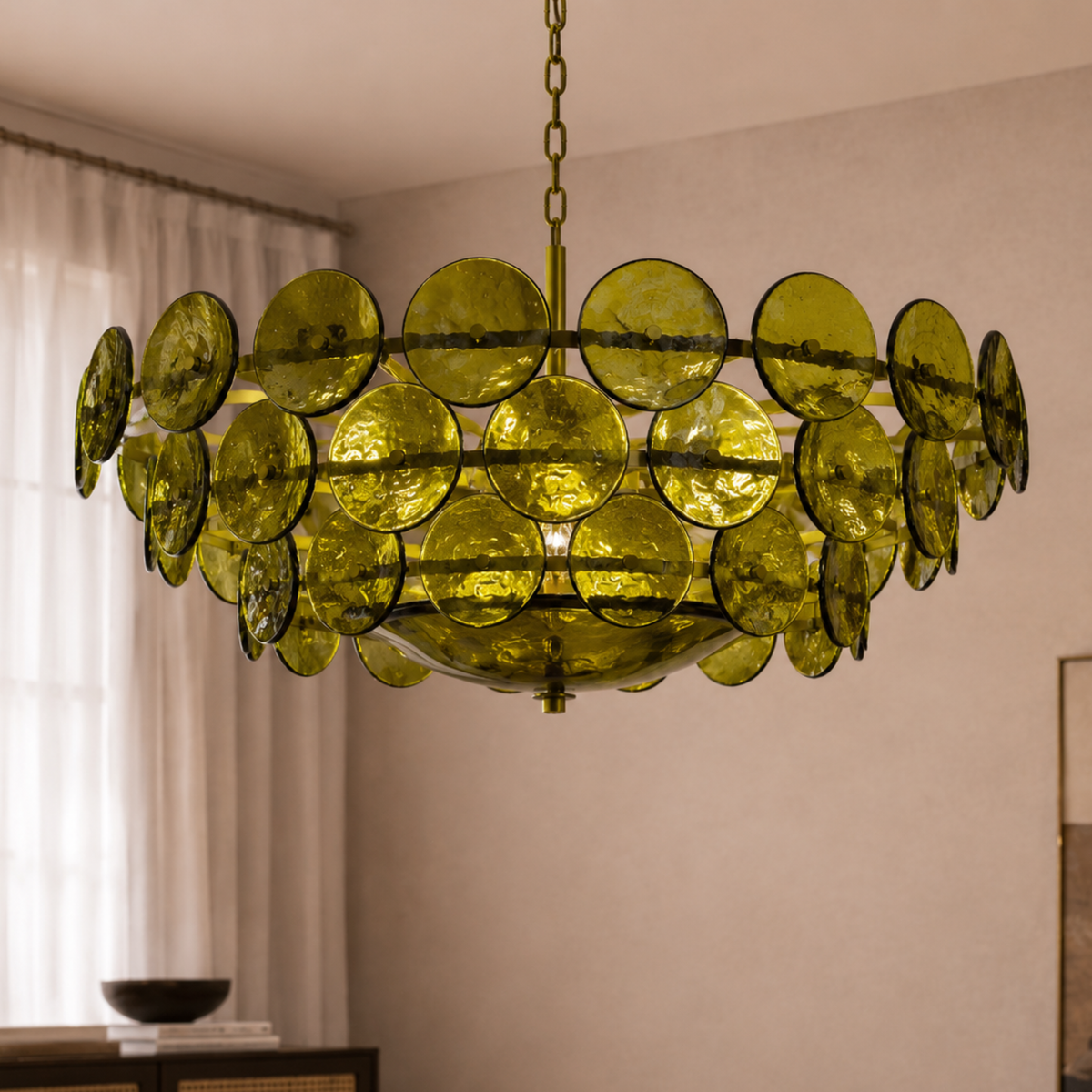 Circular Suspended Glass Disc Ceiling Fixture – Multi-Tier Sculptural Dining Room Light with Adjustable Chain | Thomler