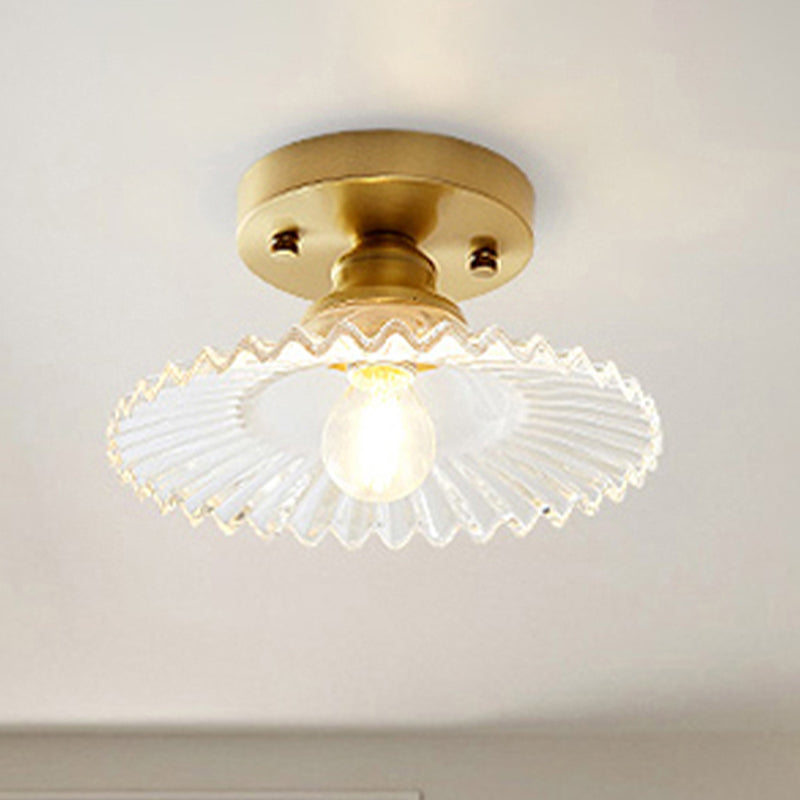 Ribbed Glass Ceiling Light Fixture 8.5-Inch Single-Bulb Semi-Flush Mount for Kitchen Dining Room Bedroom Hallway Entryway | Thomler