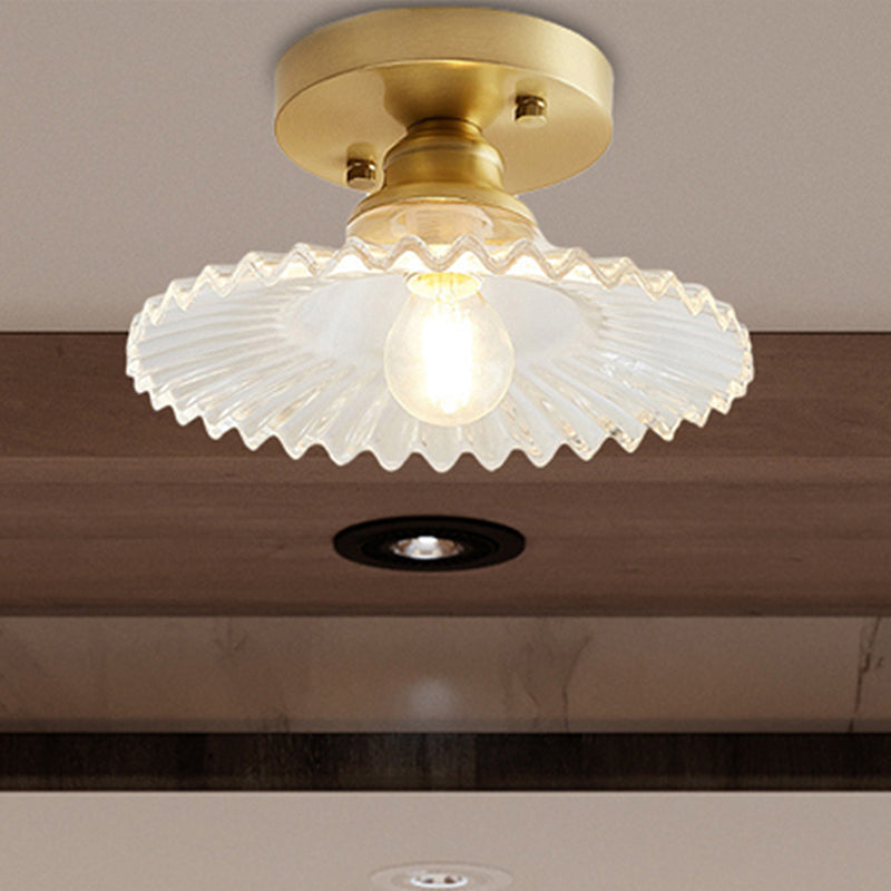 Ribbed Glass Ceiling Light Fixture 8.5-Inch Single-Bulb Semi-Flush Mount for Kitchen Dining Room Bedroom Hallway Entryway | Thomler