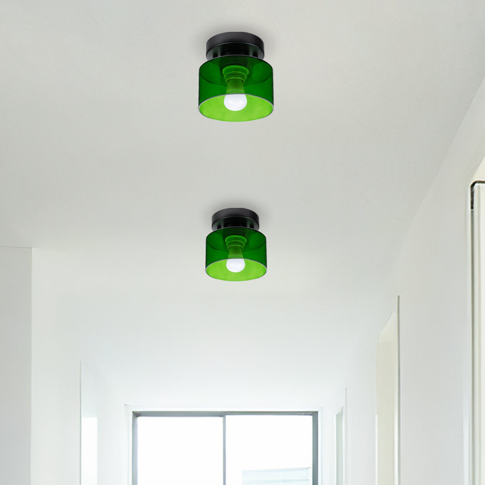 Ceiling Lamp Glass E27 Amber Black Kitchen Hallway Living Room Retro Flush Mount Light | Thomler